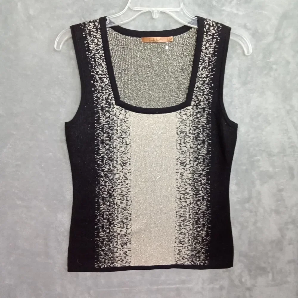 Belldini Sweater Women Medium Sleeveless Black Beige‎ Square Neck